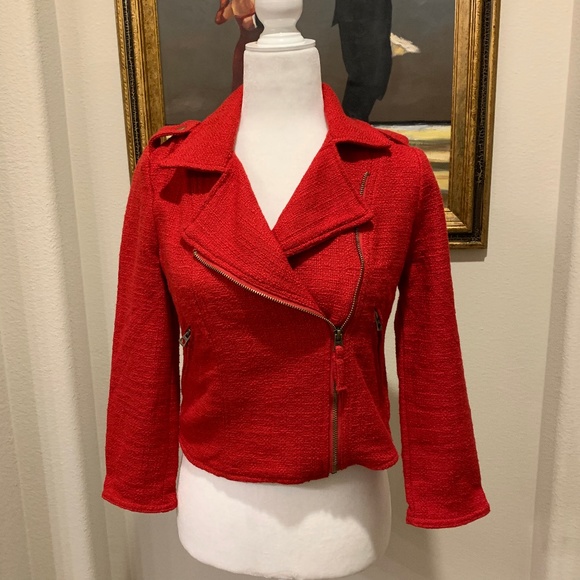 Lucky Brand Jackets & Blazers - Lucky Brand Red Tweed Moto Inspired Jacket SZ XS
